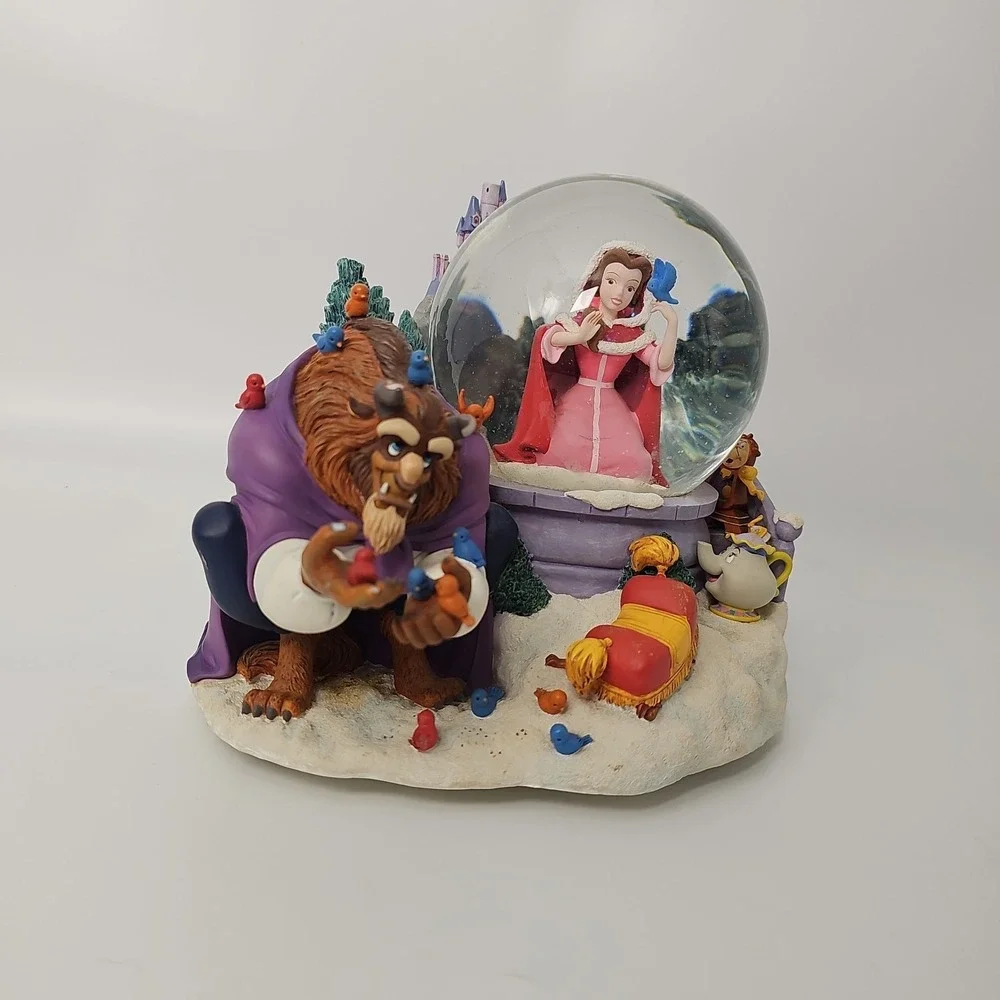 Disney Beauty and the Beast Snow Globe Something There Musical Bird Feeding READ